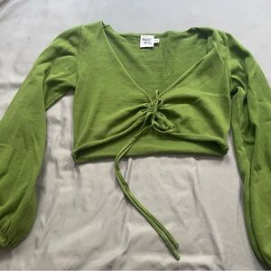 Princess Polly Green Long Sleeve Ruched Tie Crop Top